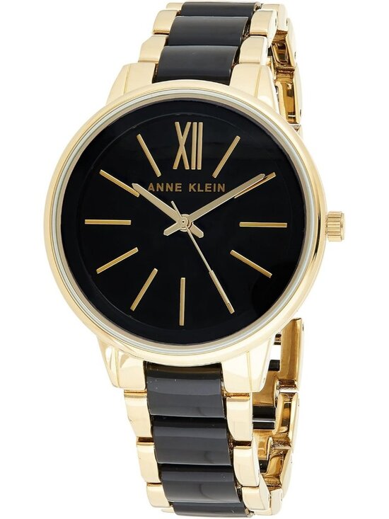 Anne Klein Women\'s Black Gold Analog Quartz Fashion Resin Bracelet Luxury Watch